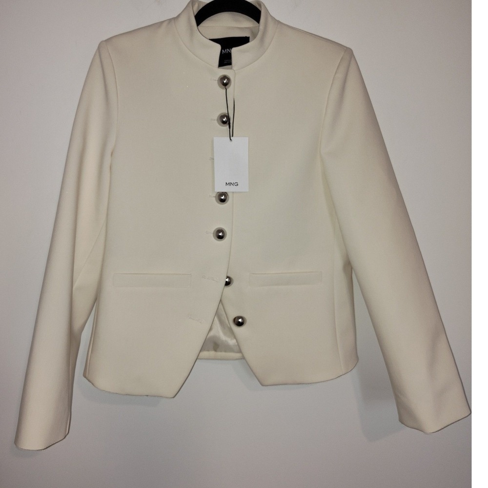 Mango MNG Women Cream Chaqueta Negroni Military Button Blazer Jacket Size M NEW